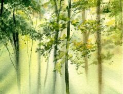 Artist painting watercolors on sustainable bamboo paper with vibrant pigments