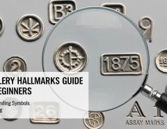 Close-up image of gold ring stamps showing jewellery hallmarks