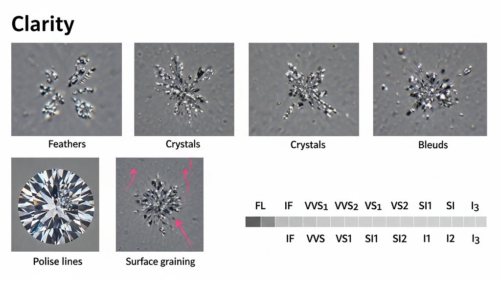 Lineup of diamonds showing different diamond color grades from D to J