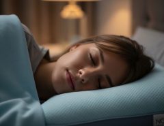 Person sleeping comfortably on a cooling pillow with breathable fabric